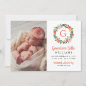 Faire-part Couronne de fleurs de corail avec monogramme pour (Devant)