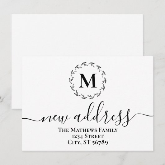 Faire-part Couronne de monogramme botanique simple pour nouve (Devant / Derrière)