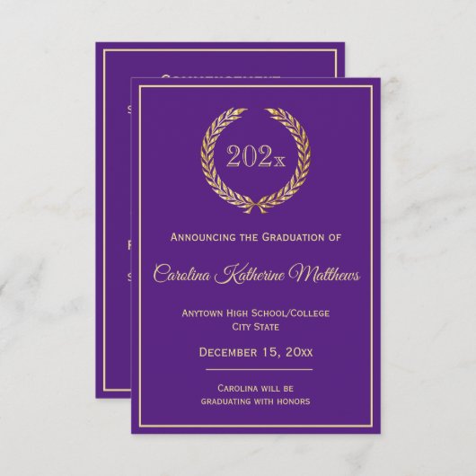 Faire-part Couronne dorée diplôme violet (Devant / Derrière)
