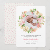 Faire-part Couronne rose de lavande | Elégante naissance flor (Devant / Derrière)