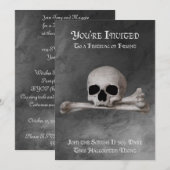 Faire-part Crâne et os croisés sur l'invitation d'Halloween g (Devant / Derrière)