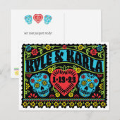 Faire-part Crânes à sucre Enregistrer la date carte postale (Devant / Derrière)