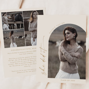 Faire-part Crème Arc Boho Moderne Elle L'A Fait Diplôme Photo