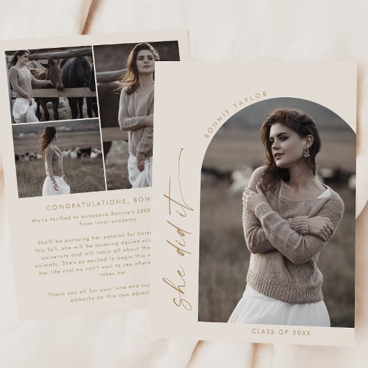 Faire-part Crème Arc Boho Moderne Elle L'A Fait Diplôme Photo