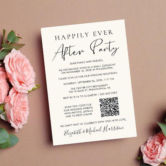 Faire-part Crème de code QR de photos de soirée Happily Ever