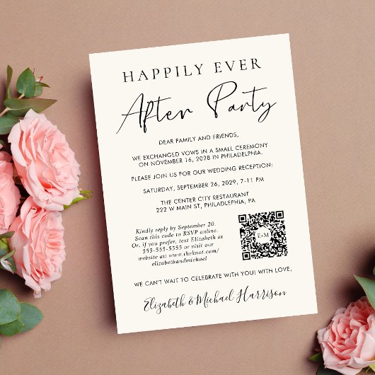 Faire-part Crème de code QR de photos de soirée pour toujours