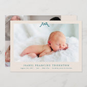 Faire-part crème simple bleu arc photo bébé (Devant / Derrière)