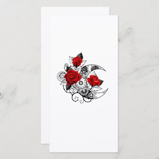 Faire-part Croissant mécanique avec roses rouges (Devant / Derrière)