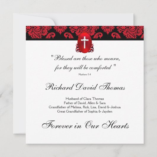 Faire-part Croix Rouge Noir Damas En Mémoire D'Amour (Dos)