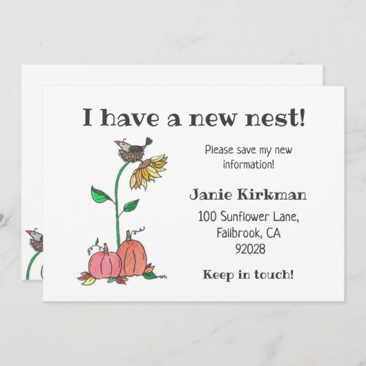 Faire-part Crow dans le nid avec Citrouilles automne nouvelle (Devant / Derrière)