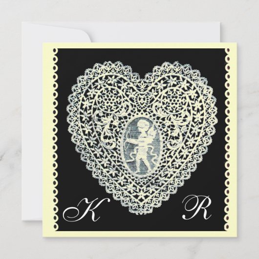 Faire-part CUPID LACE COEUR MONOGRAM glace papier métallique (Devant)