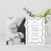 Faire-part Custom Dark Grey Bow Wavy Boho Collage bébé naissa (Debout devant)