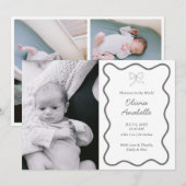Faire-part Custom Dark Grey Bow Wavy Boho Collage bébé naissa (Devant / Derrière)