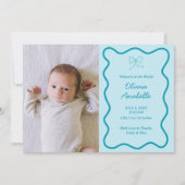 Faire-part Custom Light Blue Bow Wavy Boho Collage bébé naiss (Devant)