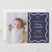 Faire-part Custom Navy Blue Bow Wavy Boho Collage bébé naissa (Devant)