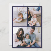 Faire-part Custom Navy Blue Bow Wavy Boho Collage bébé naissa (Dos)
