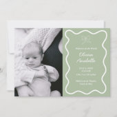 Faire-part Custom Sage Green Bow Wavy Boho Collage bébé naiss (Devant)