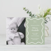 Faire-part Custom Sage Green Bow Wavy Boho Collage bébé naiss (Debout devant)