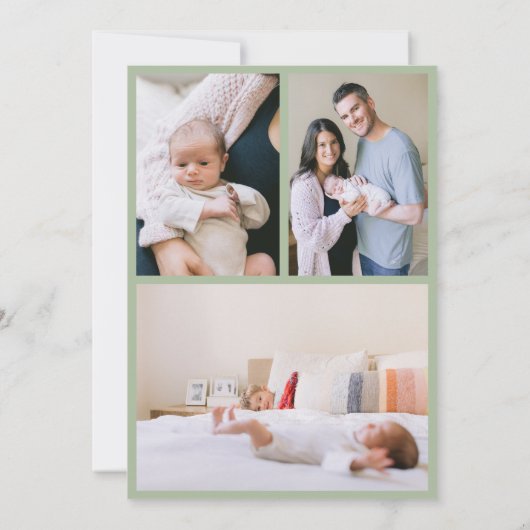 Faire-part Custom Sage Green Bow Wavy Boho Collage bébé naiss (Dos)