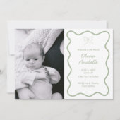 Faire-part Custom Sage Green Bow Wavy Boho Collage bébé naiss (Devant)