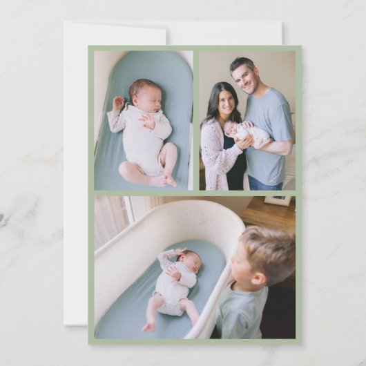 Faire-part Custom Sage Green Bow Wavy Boho Collage bébé naiss (Dos)