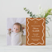 Faire-part Custom Terracotta Bow Wavy Boho Collage bébé naiss (Debout devant)