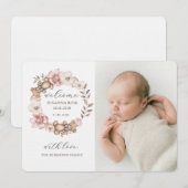 Faire-part Cute Baby Photo Teddy Bear Wreath Birth (Devant / Derrière)