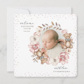 Faire-part Cute Baby Photo Teddy Bear Wreath Birth (Devant)