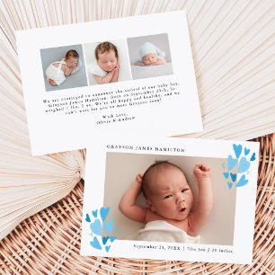 Faire-part Cute Blue Hearts Photo Naissance