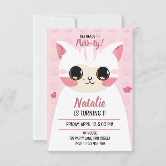 Faire-part Cute cat first birthday (Devant)