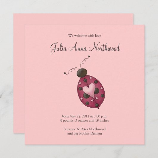 Faire-part Cute comme un bug ・ Cerise Ladybug (Devant / Derrière)