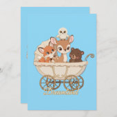 Faire-part Cute Dreamland Bois Animaux | Renard de bébé, cerf (Devant / Derrière)