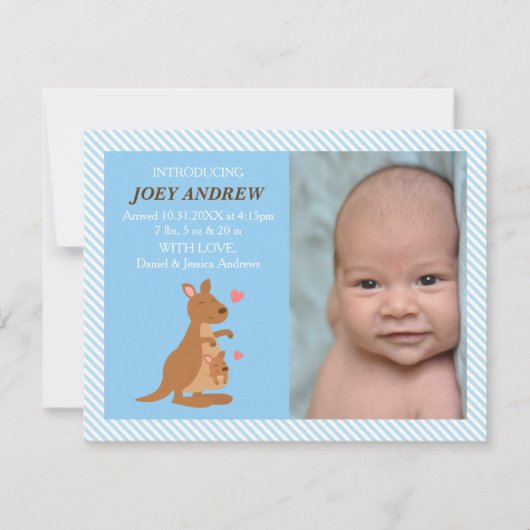 Faire-part Cute Kangaroo Joey Baby Photo Annonces de naissanc (Devant)
