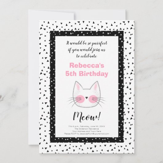 Faire-part Cute Kitty Cat 5e anniversaire fête Retro Invitati (Devant)
