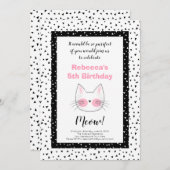 Faire-part Cute Kitty Cat 5e anniversaire fête Retro Invitati (Devant / Derrière)