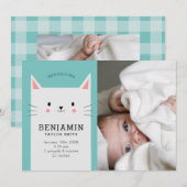 Faire-part Cute Kitty Chat Baby Photo Boy Birth (Devant / Derrière)