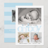 Faire-part Cute Oh Boy Blue Heart Collage Photo Naissance (Devant / Derrière)