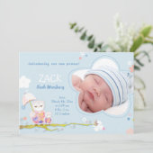 Faire-part Cute Owls Blue Baby Boy Photo Naissance (Debout devant)