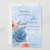 Faire-part Cute Peach Blue Floral Photo Wedding Enregistrer L (Dos)