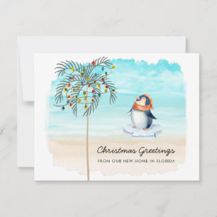 Faire-part Cute Penguin Beach Scène Famille Vacances Déménage