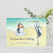 Faire-part Cute Penguin Blue Heron Beach Snowbird Adresse (Debout devant)