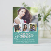 Faire-part Cute Retro Turquoise Floral Graduation Photo Colla (Debout devant)