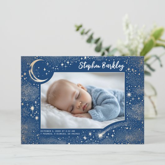 Faire-part Cute Stars Lune Celestial Nouveau-né Photo Naissan (Debout devant)