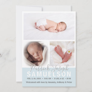 Faire-part Cute Unique Nouveau Bébé Naissance GARÇON Collage