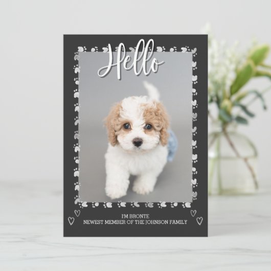 Faire-part d'adoption de chien chiot moderne (Debout devant)