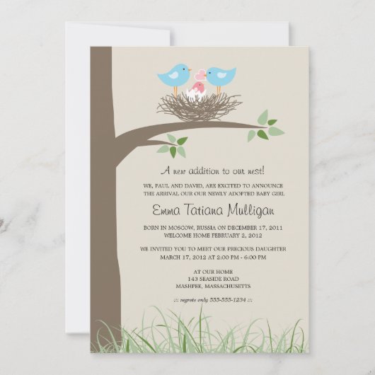 Faire-part d'adoption de couple gay Nid d'oiseau b (Devant)