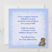 Faire-part d'adoption du garçon (Dos)