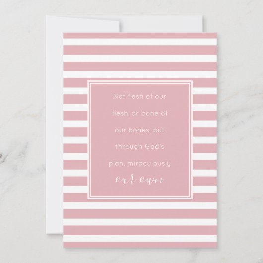 Faire-part d'adoption en bande rose et blanche (Dos)