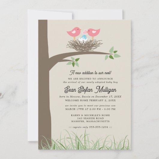 Faire-part d'adoption Nid d'oiseau (Devant)