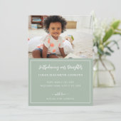 Faire-part d'adoption Sage vert et blanc bande (Debout devant)